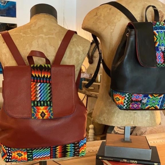 Luna Huichol Leather Beaded Backpack NWT - Picture 2 of 4